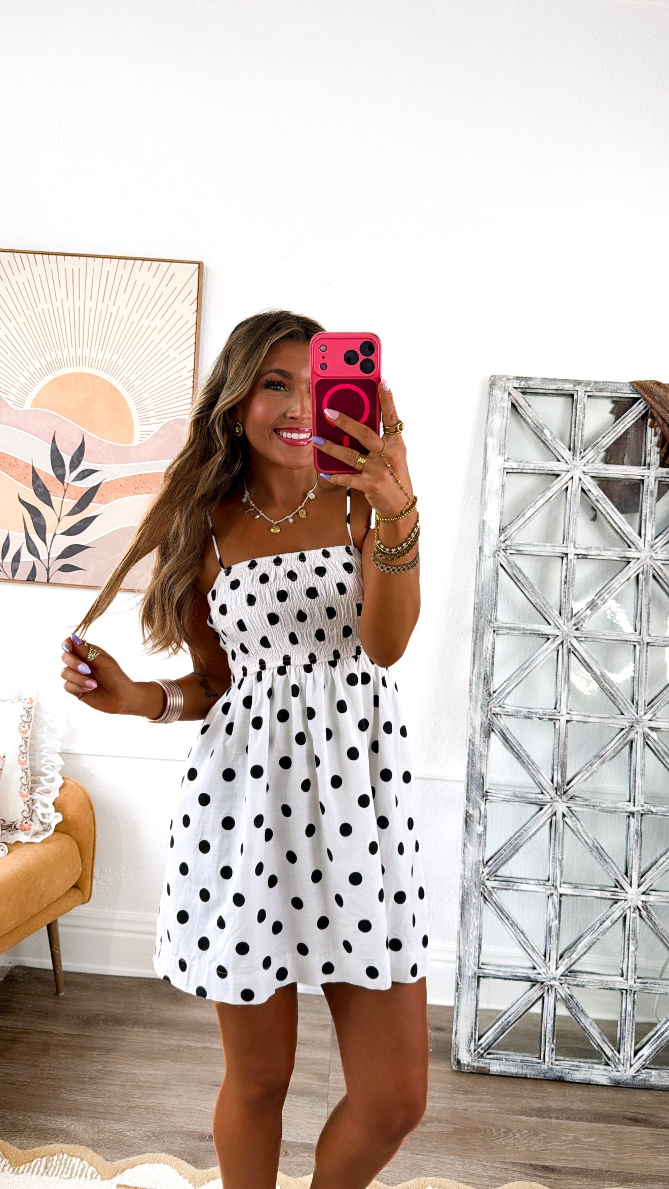 The Paris Cafe Polka Dot Dress, White/Black