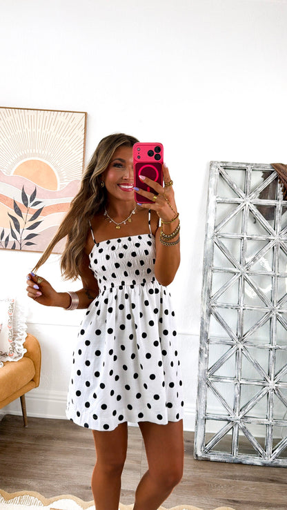 The Paris Cafe Polka Dot Dress, White/Black