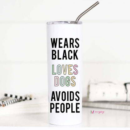 Tall Travel Mug, Wears Black Loves Dogs