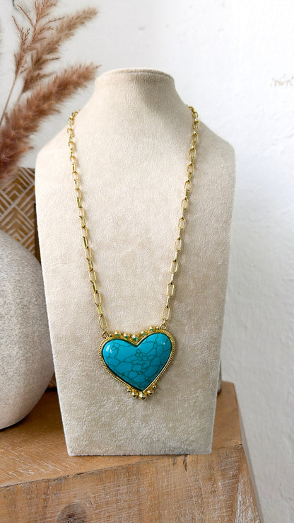 Turquoise Heart Treasure Gold Necklace