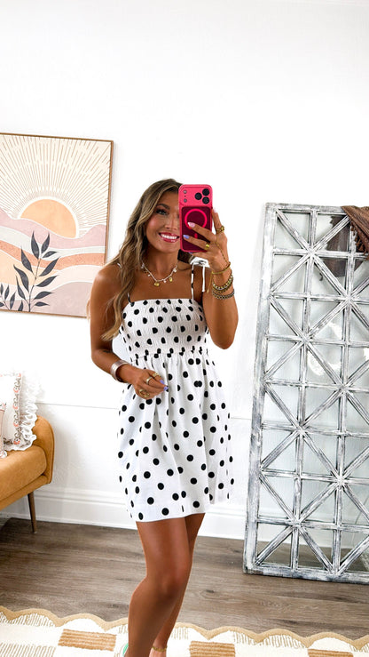 The Paris Cafe Polka Dot Dress, White/Black