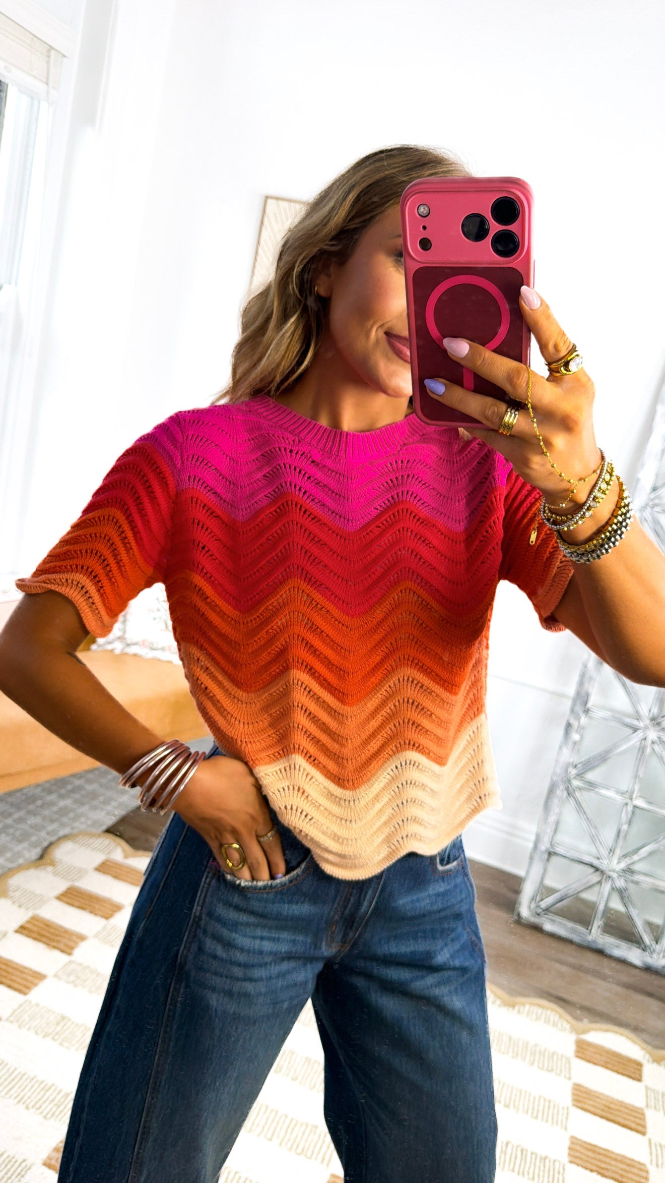 Sunset Boulevard Top, Fuchsia Multi