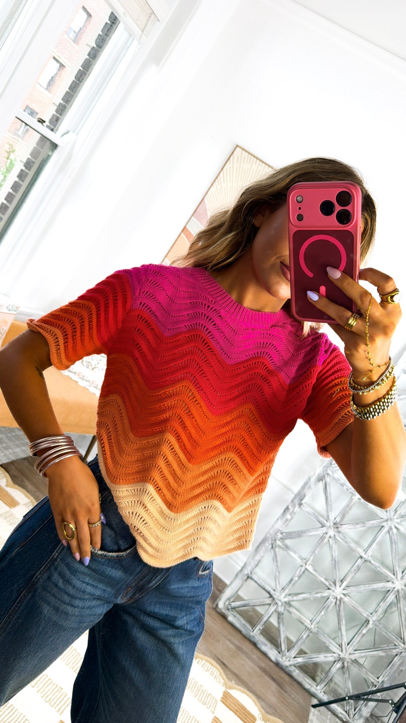 Sunset Boulevard Top, Fuchsia Multi