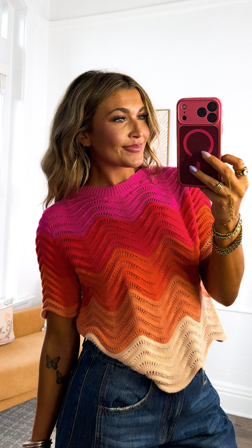 Sunset Boulevard Top, Fuchsia Multi