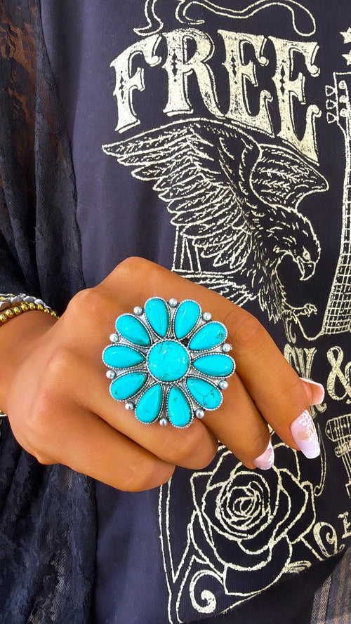 Round Adjustable Western Ring, Turquoise