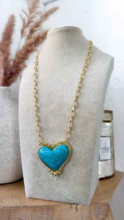 Turquoise Heart Treasure Gold Necklace
