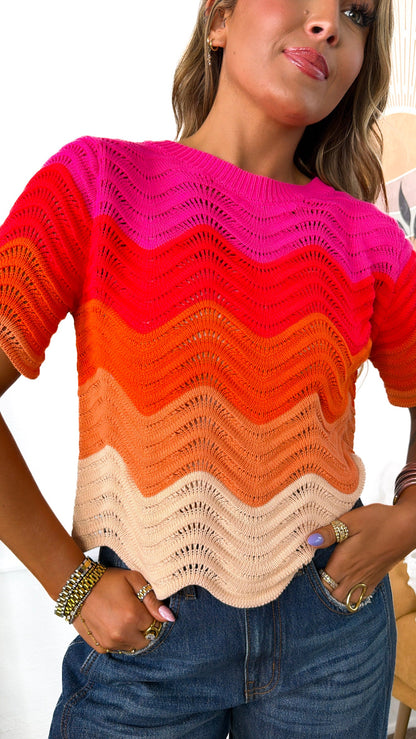 Sunset Boulevard Top, Fuchsia Multi