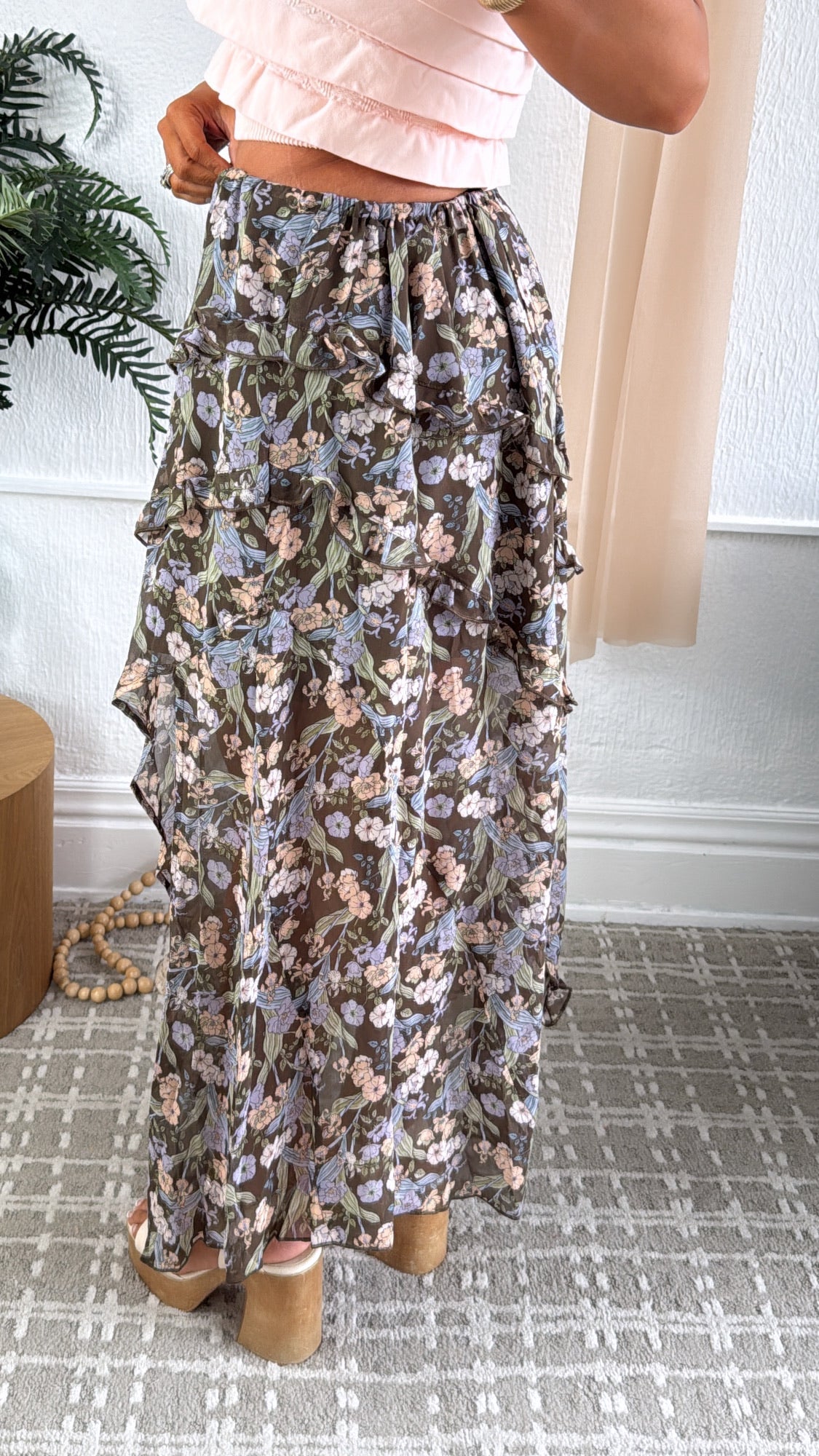 Sweet Nothings Chiffon Floral Midi Skirt, Brown