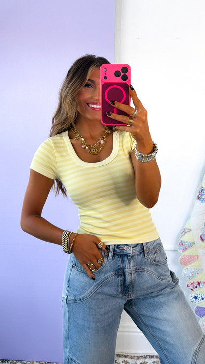Striped Scoop Neck Top, Pale Banana