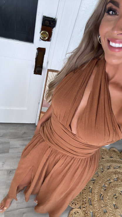 Wildflower Toga One Shoulder Dress, Toffee