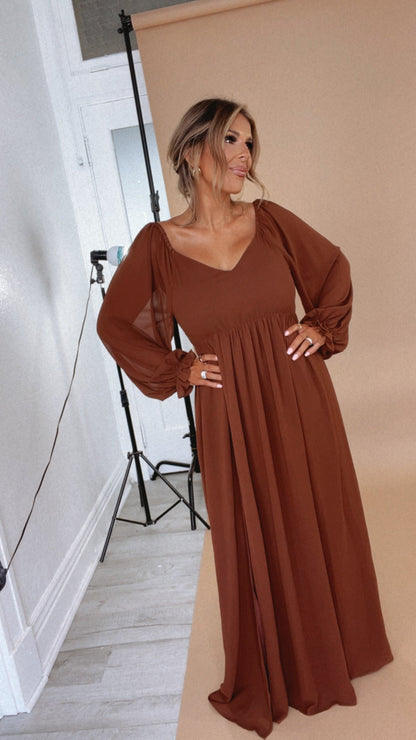 Timeless Romantic Chiffon Maxi Dress, Brown