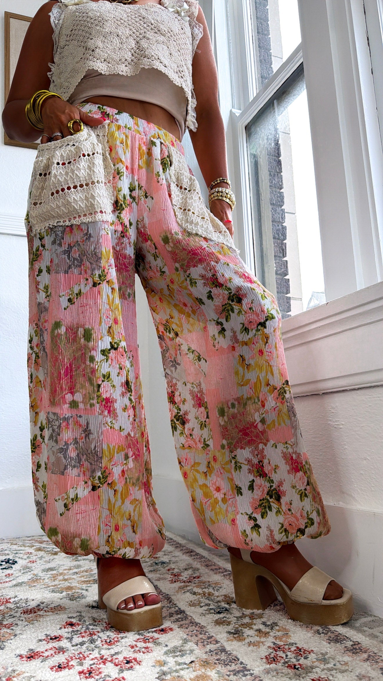 Trail Bloom Jogger Pants, Pink Multi