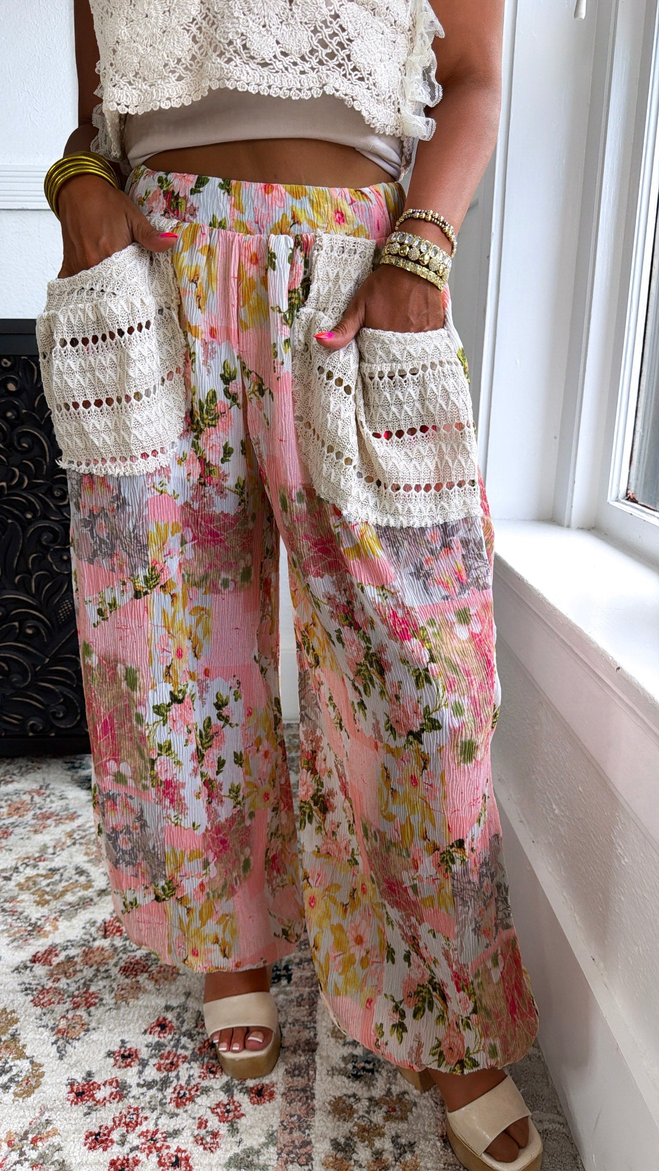 Trail Bloom Jogger Pants, Pink Multi