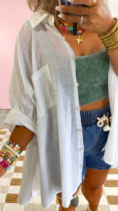 Relaxed Button Up, White