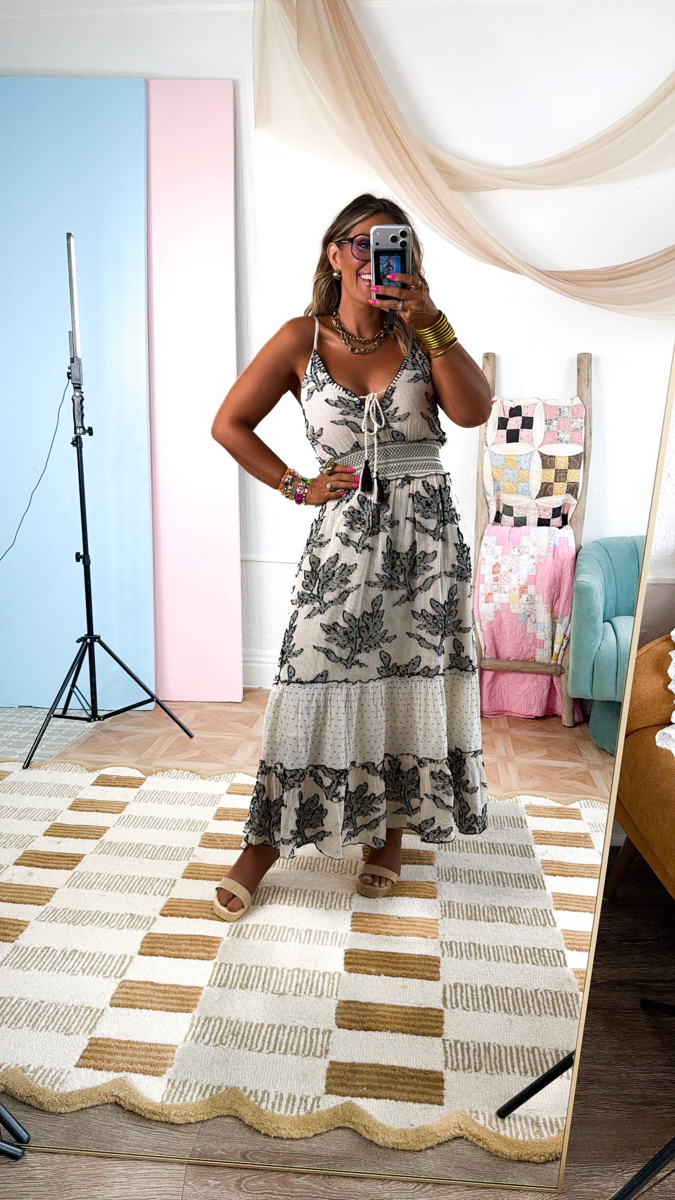 Sunset Grove Midi Dress, Natural Multi