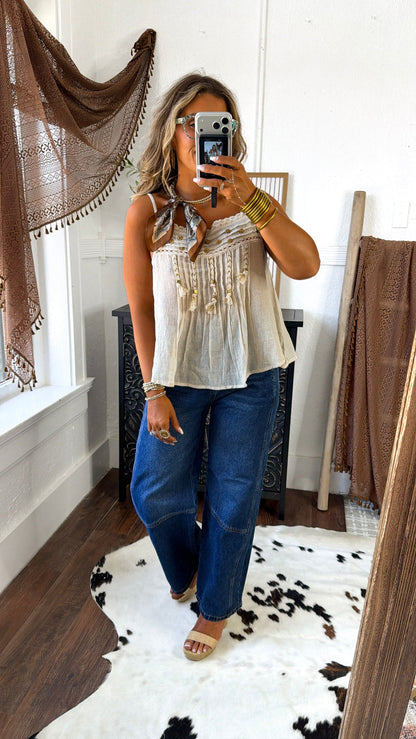 Sand Hill Beaded Tank Top, Natural