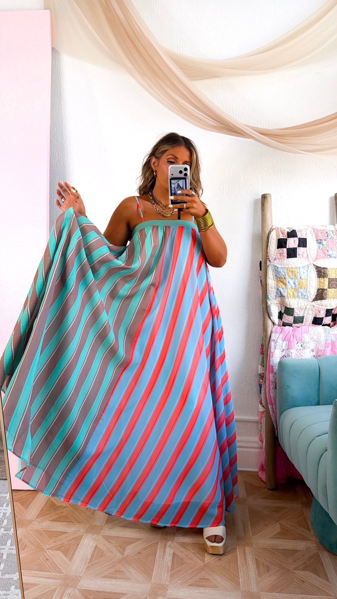 Stripe Tube Maxi Dress, Mint/Sage