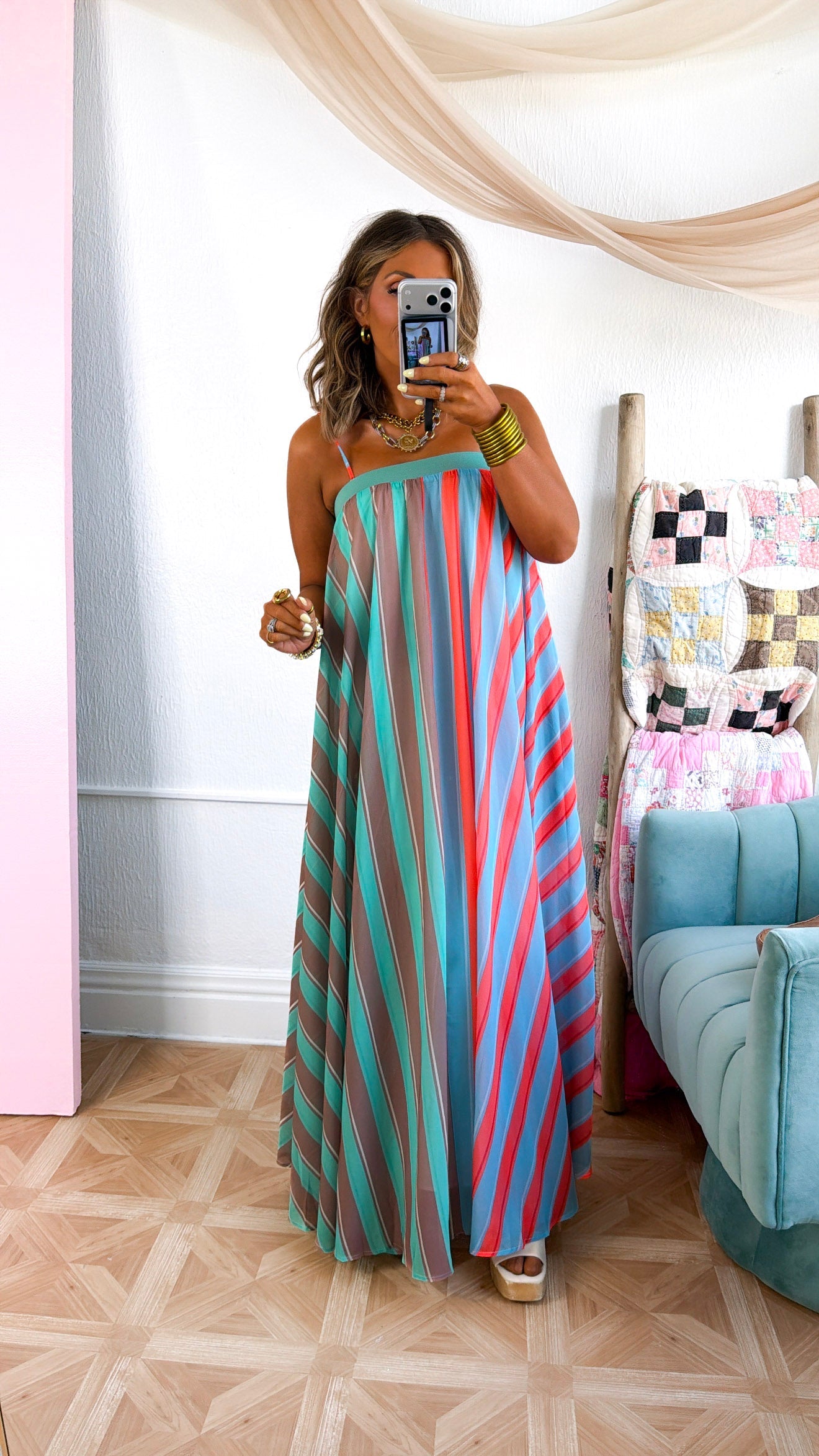 Stripe Tube Maxi Dress, Mint/Sage