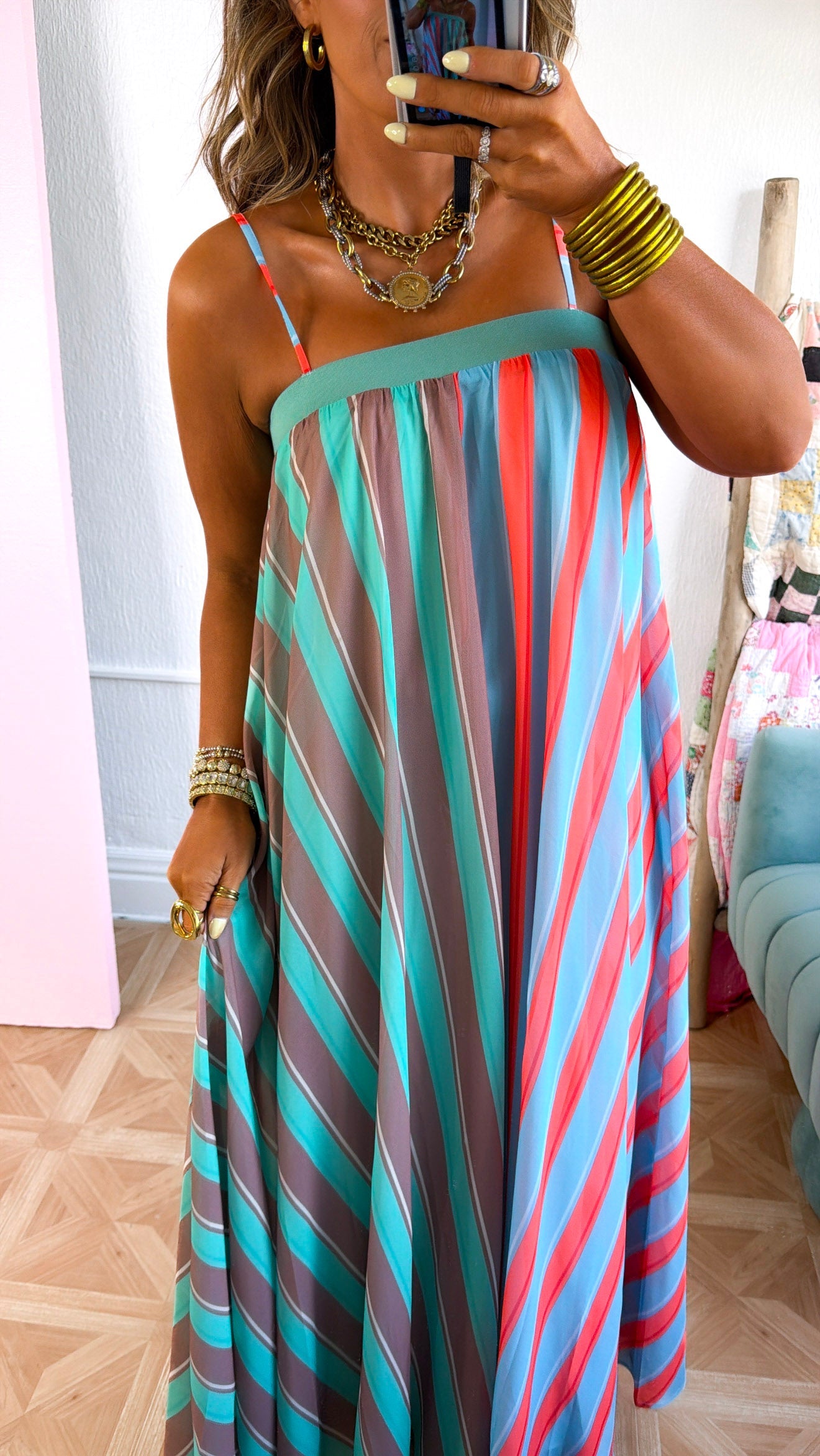 Stripe Tube Maxi Dress, Mint/Sage