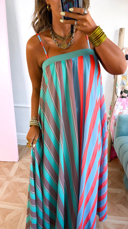 Stripe Tube Maxi Dress, Mint/Sage
