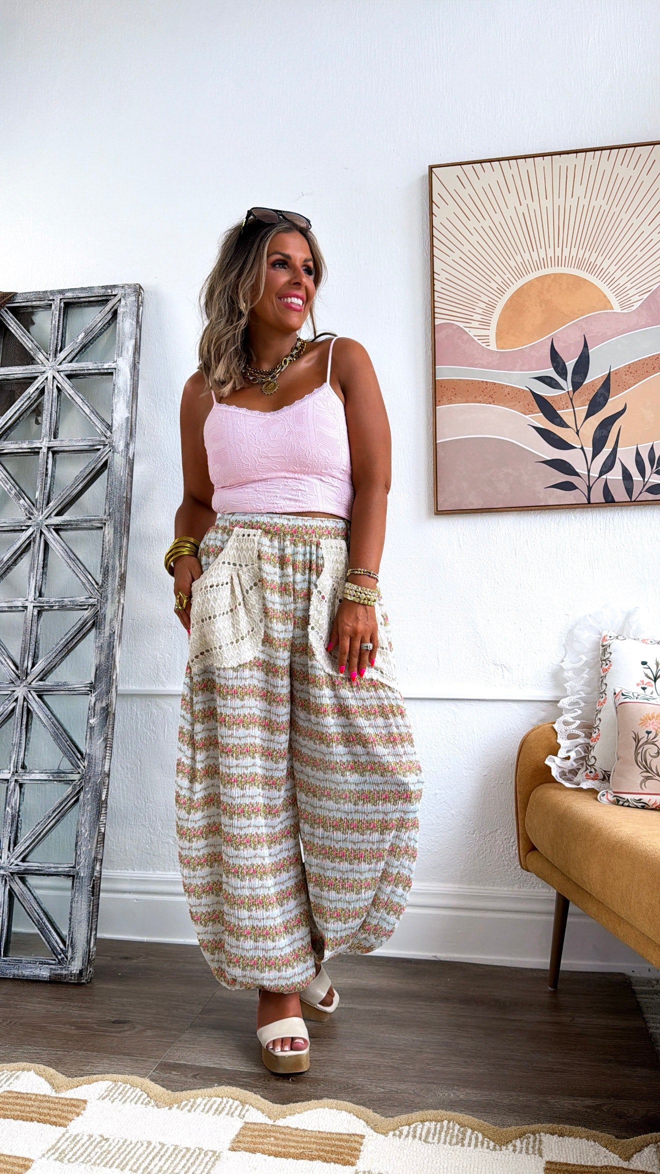 Trail Bloom Jogger Pants, Mint Multi