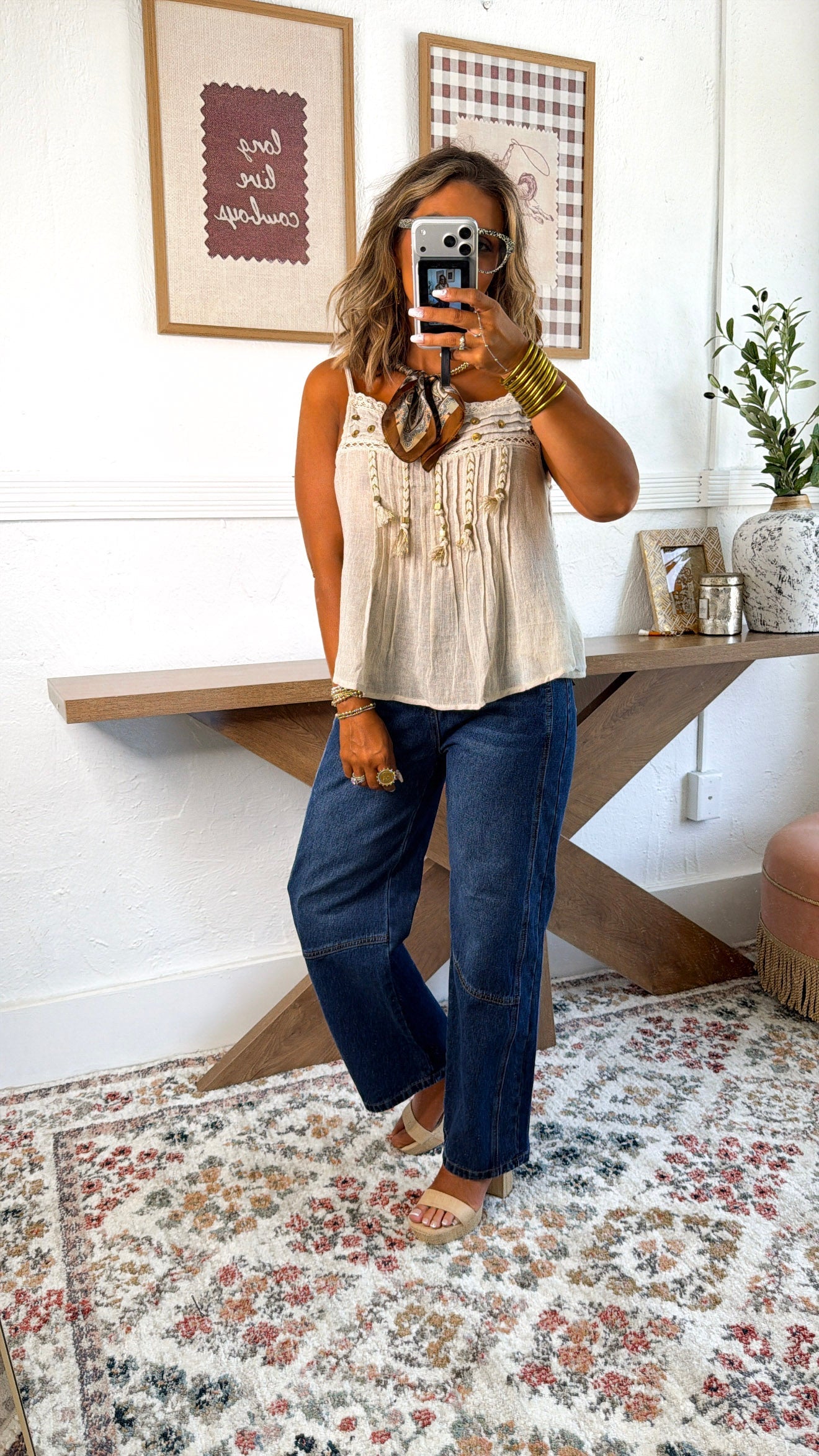 Sand Hill Beaded Tank Top, Natural