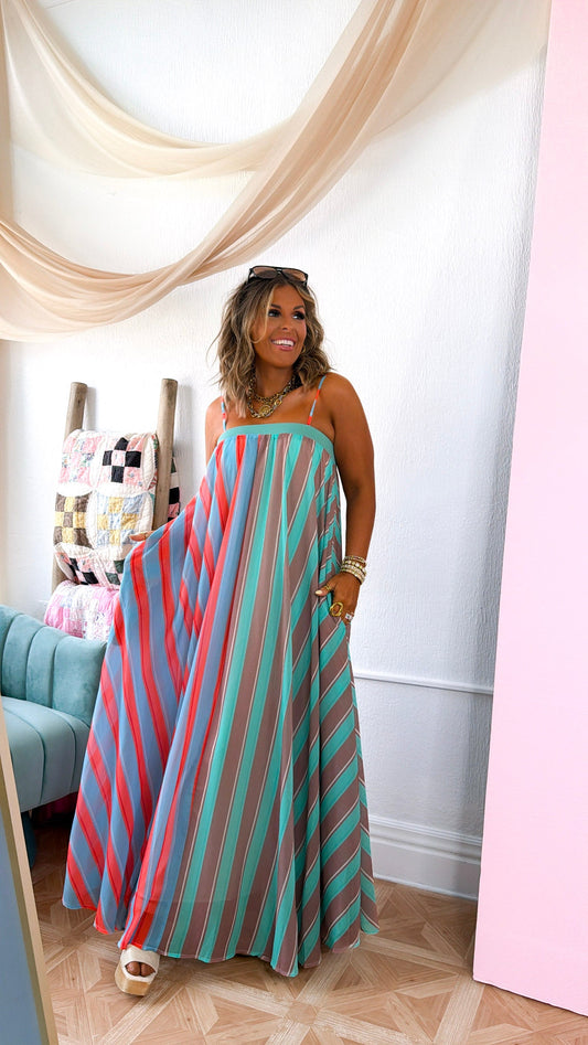 Stripe Tube Maxi Dress, Mint/Sage