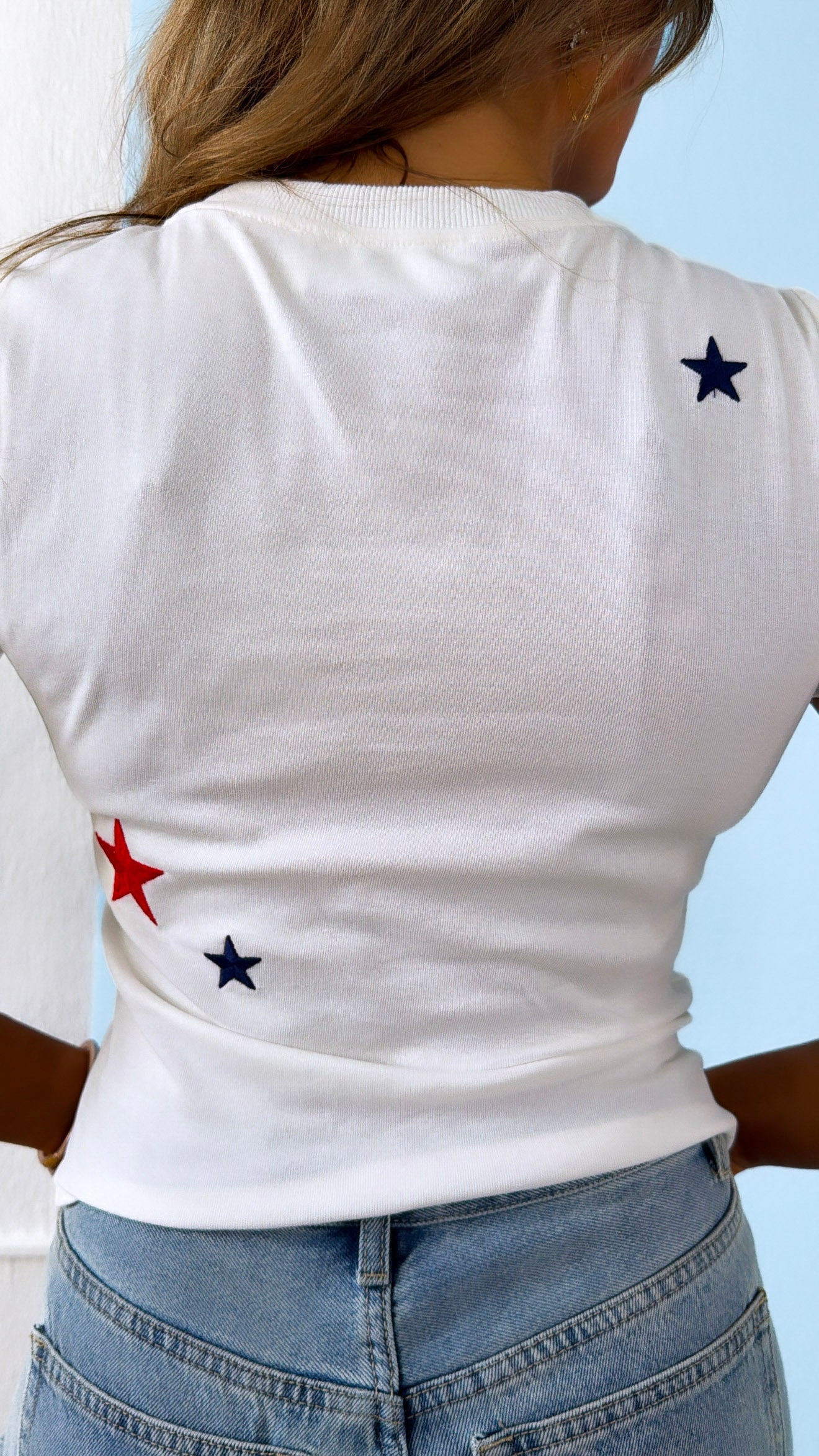 Sprinkled Star Embroidered Baby Tee, White
