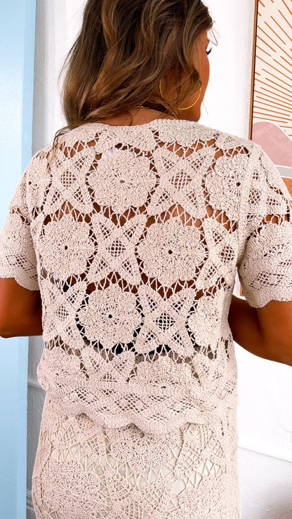 Sunwashed Crochet Two Piece Set, Cream