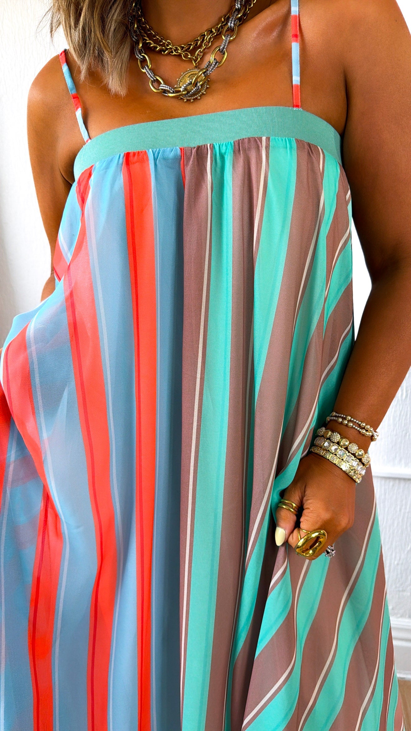 Stripe Tube Maxi Dress, Mint/Sage
