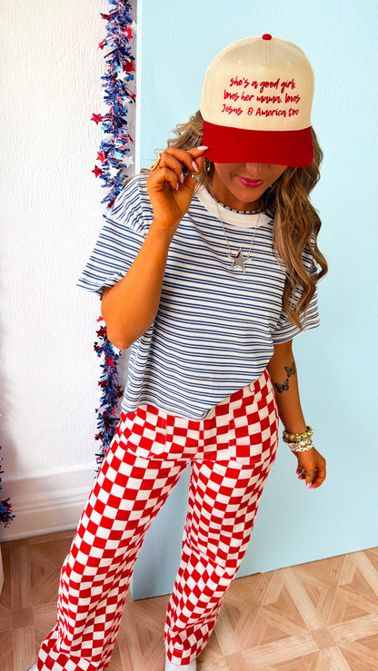 The Slouchy Stripe Top, White/Blue