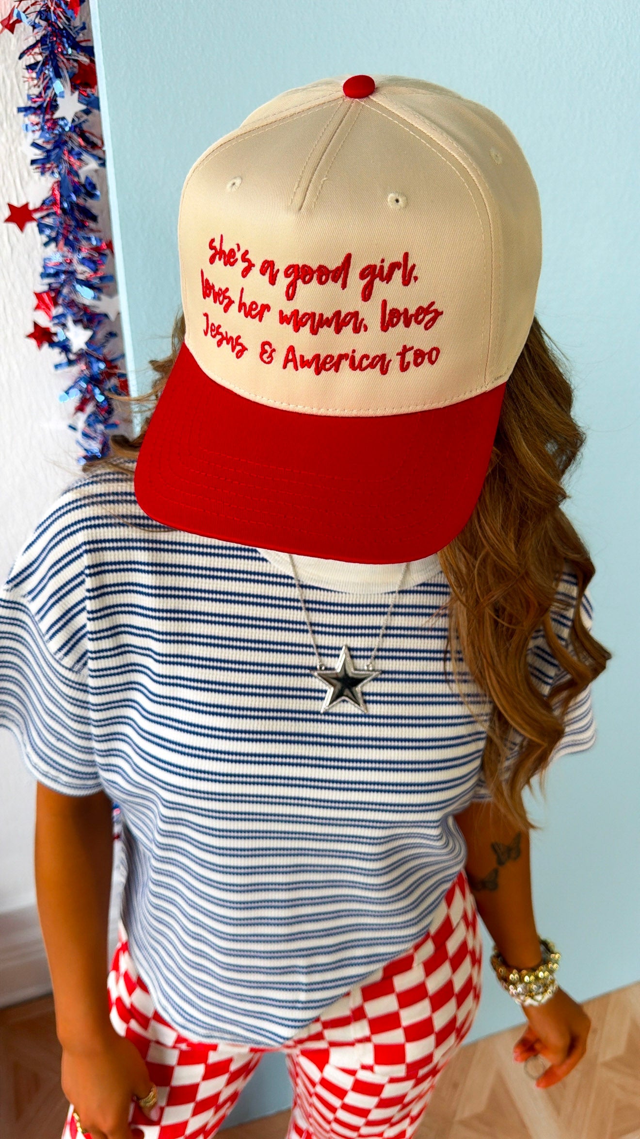 The Slouchy Stripe Top, White/Blue