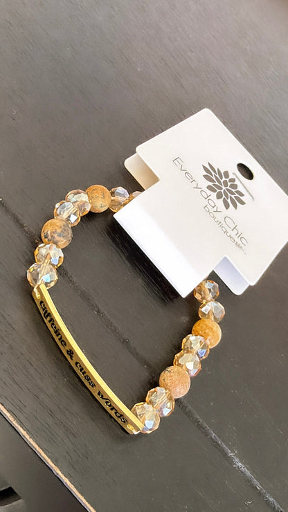 Sassy Bracelet "Caffeine Cusswords", Gold