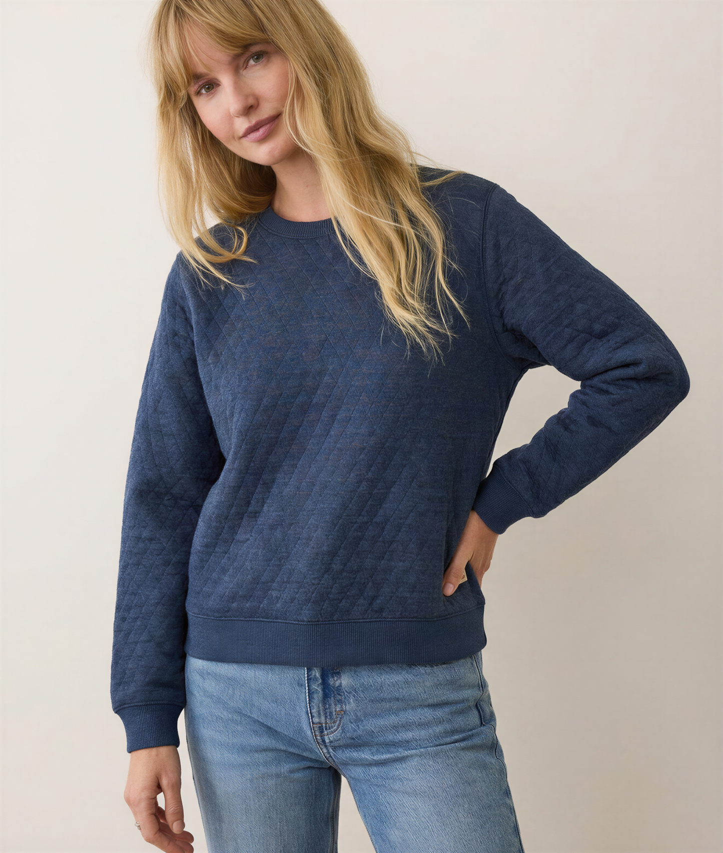 Women's Corbet Quilted Crewneck in Navy