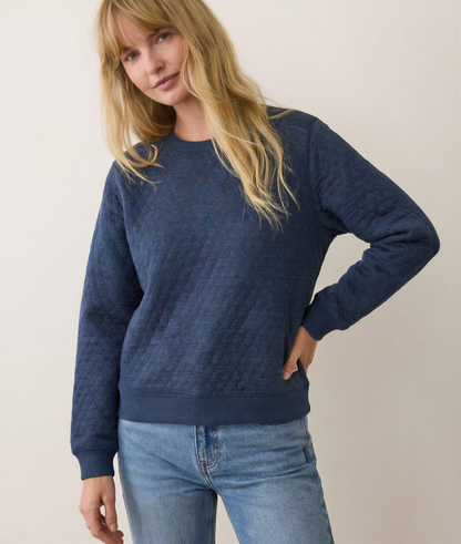 Women's Corbet Quilted Crewneck in Navy