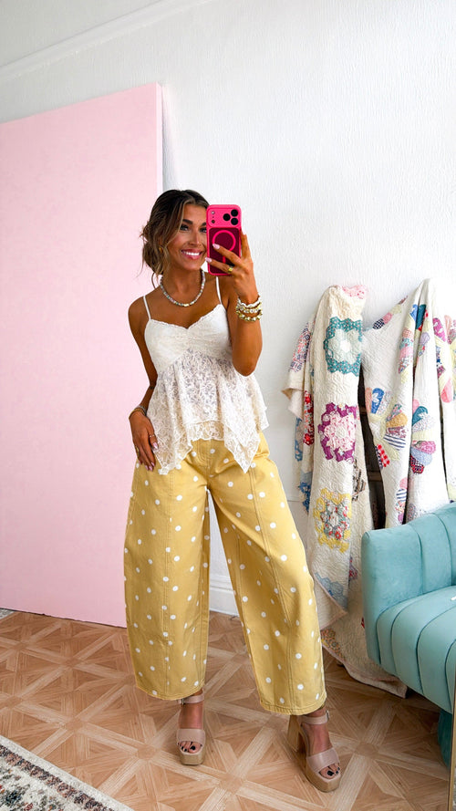 Sweet Pea Polka Dot Barrel Pants, Yellow