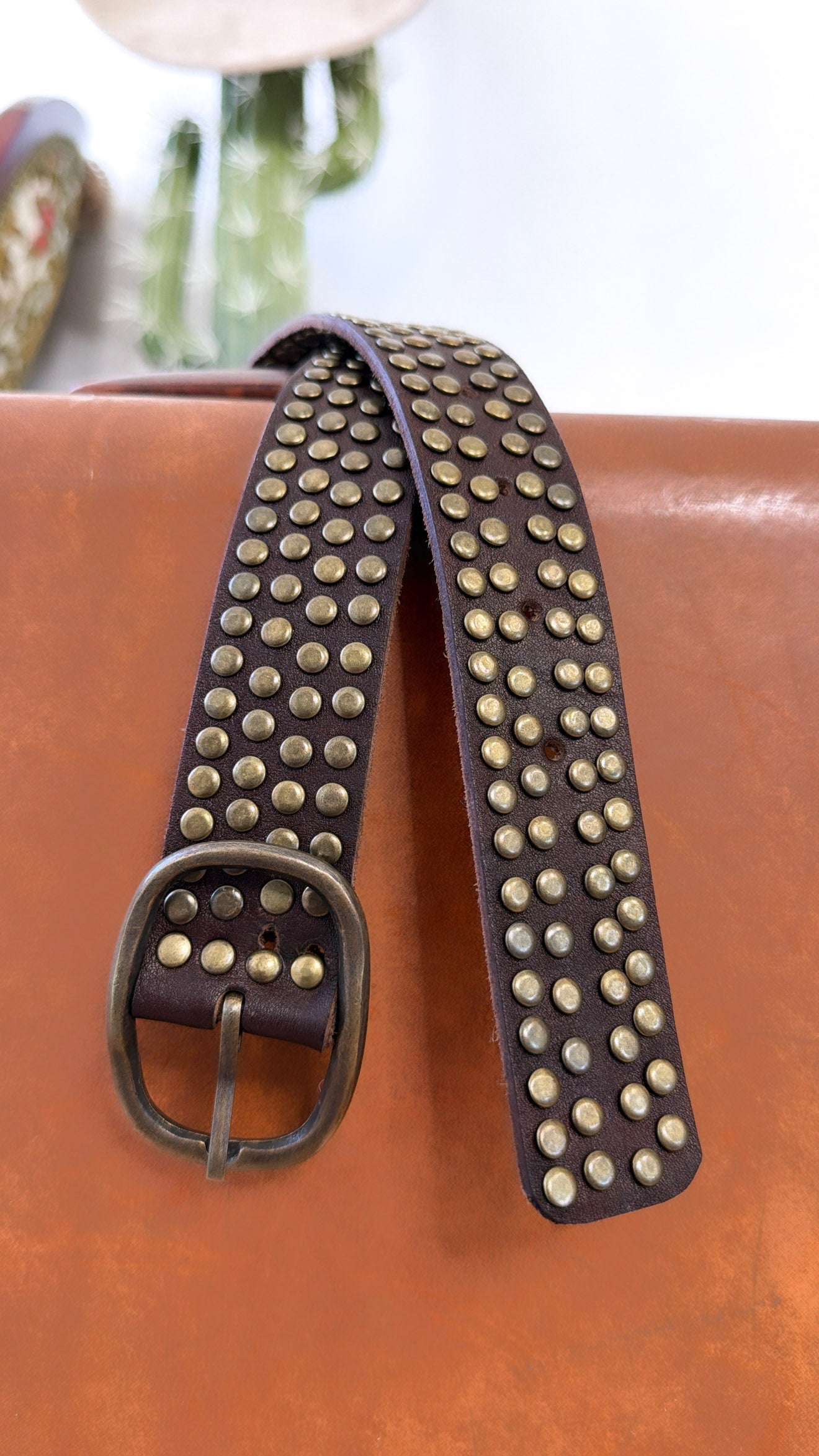 Studded Leather Belt, DK. Brown