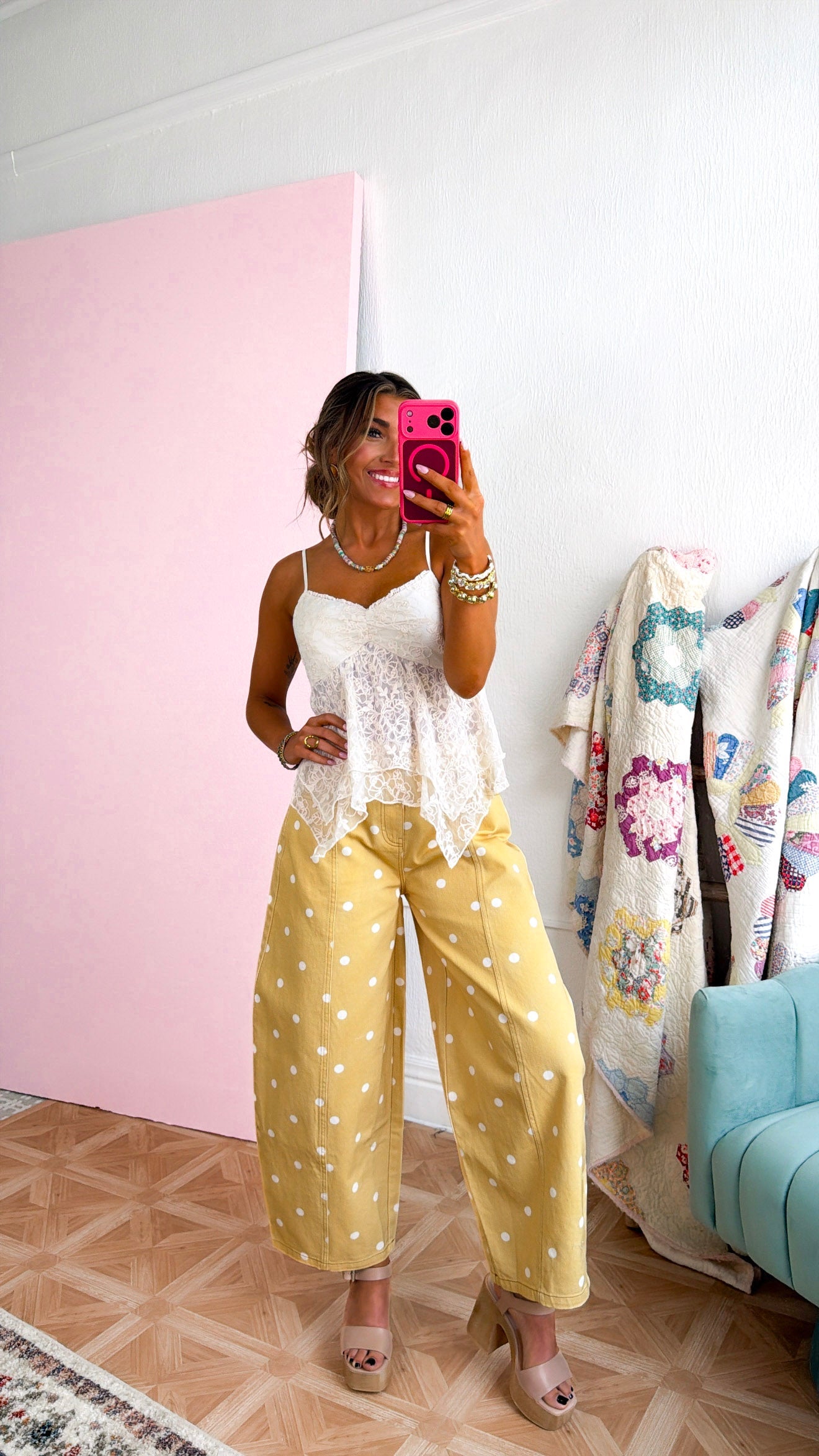 Sweet Pea Polka Dot Barrel Pants, Yellow