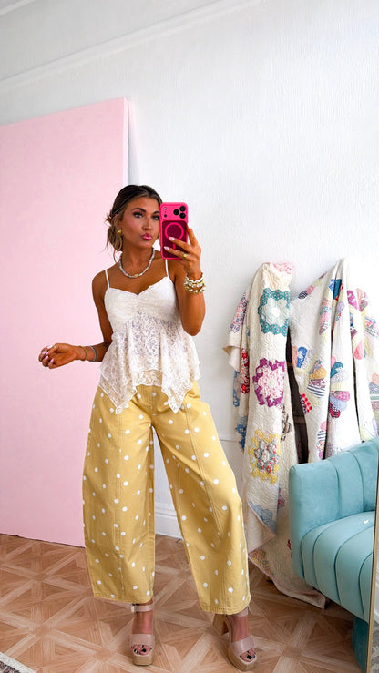 Sweet Pea Polka Dot Barrel Pants, Yellow