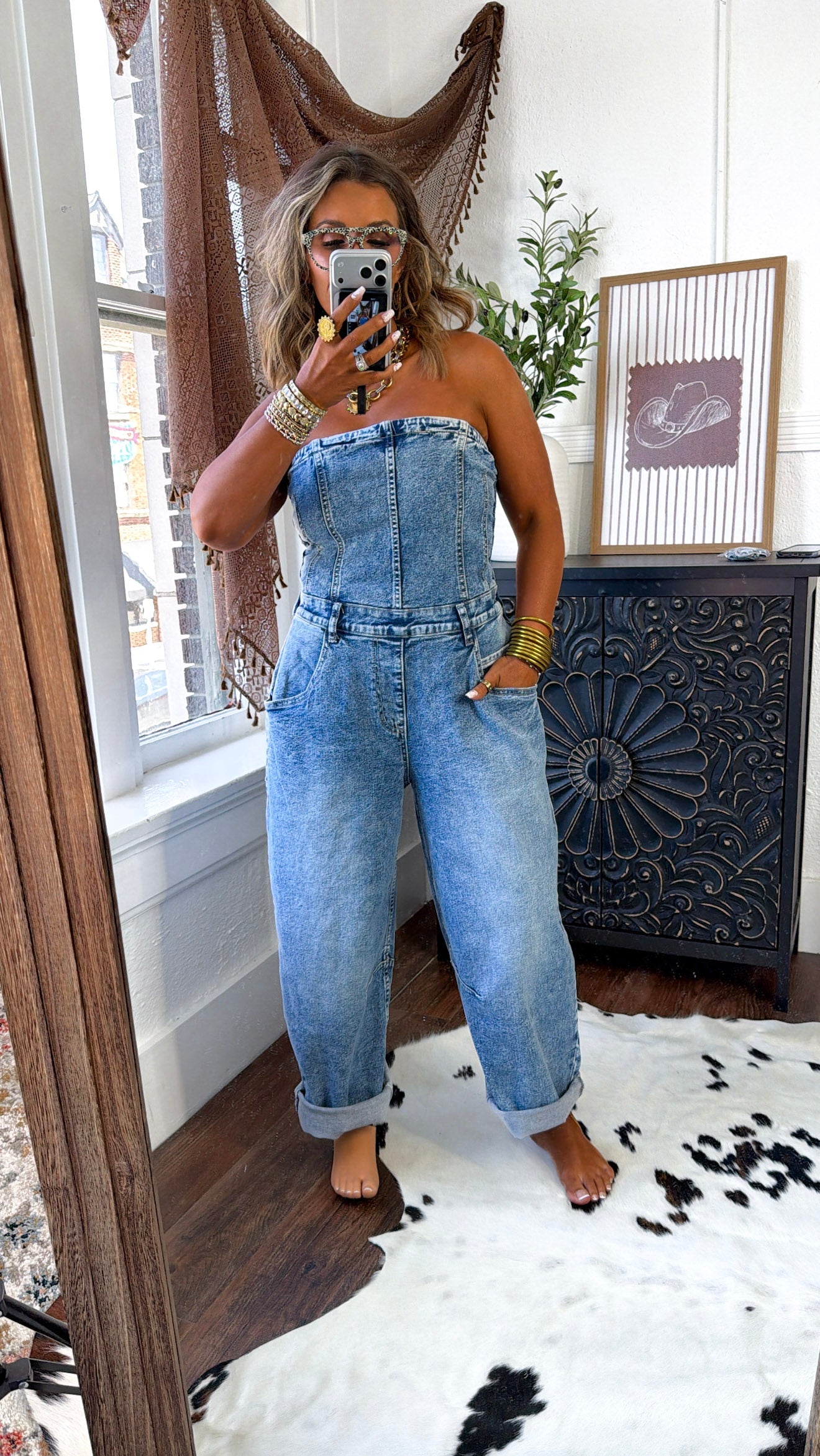 Washed Denim Overalls, Denim