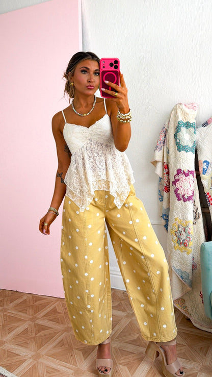 Sweet Pea Polka Dot Barrel Pants, Yellow
