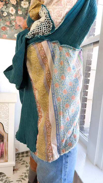 Tulip Skies Button Up Blouse, Teal Green