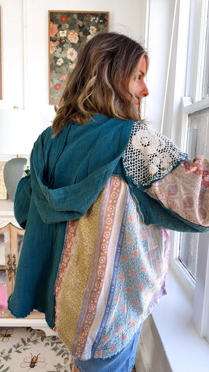 Tulip Skies Button Up Blouse, Teal Green