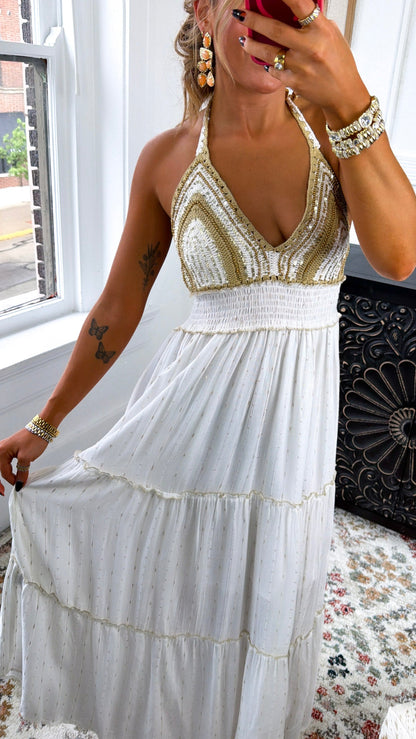 Sun Washed Serenity Maxi Dress, Ivory Multi