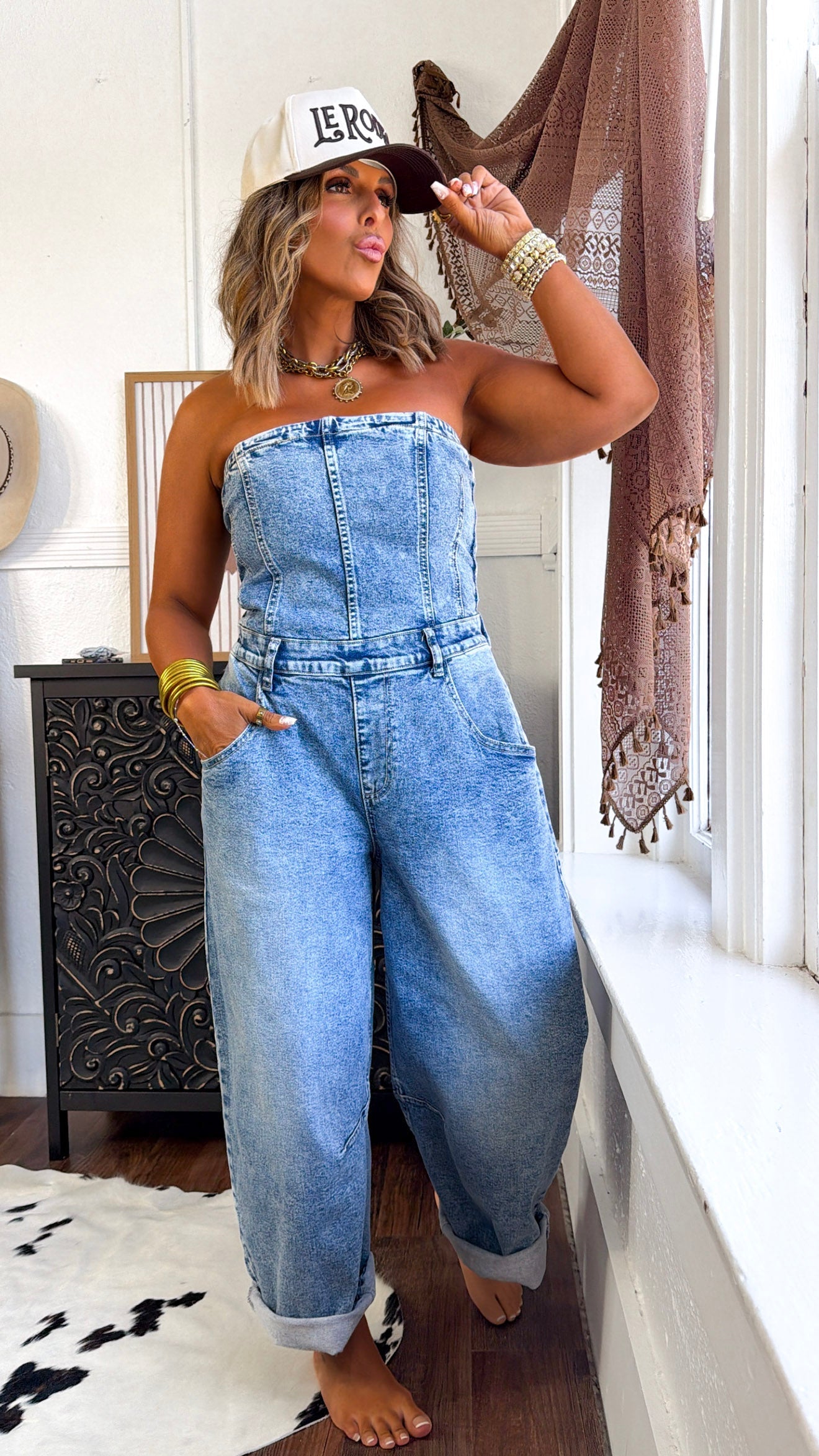 Washed Denim Overalls, Denim