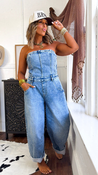 Washed Denim Overalls, Denim