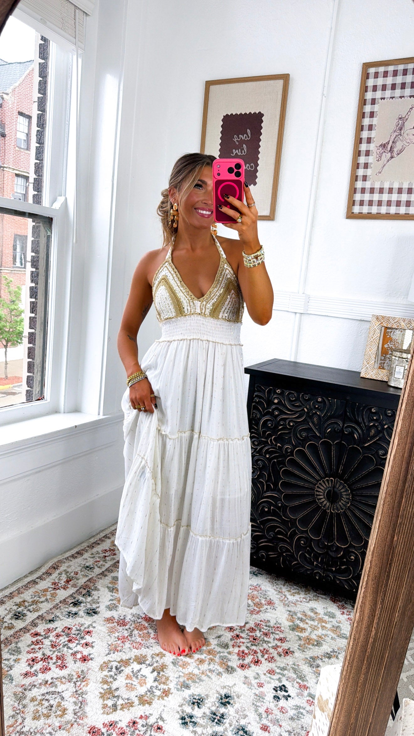 Sun Washed Serenity Maxi Dress, Ivory Multi