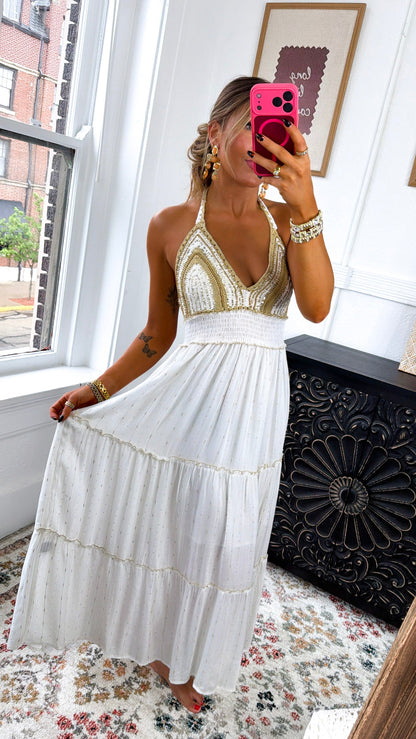Sun Washed Serenity Maxi Dress, Ivory Multi