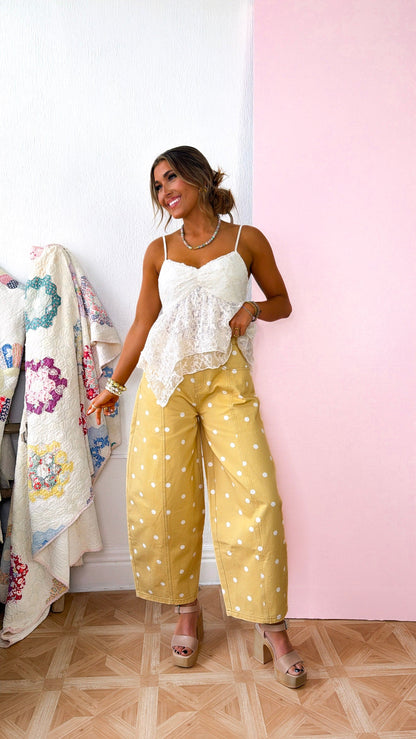 Sweet Pea Polka Dot Barrel Pants, Yellow