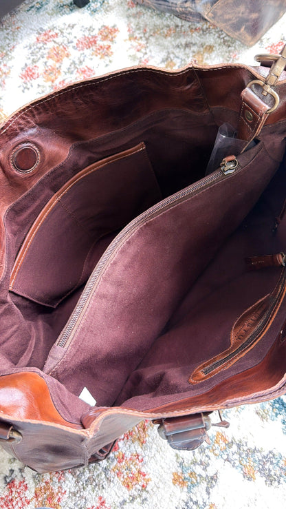 Rockaway Leather Tote, Teak Rustic
